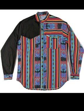 Rare Mo Betta Western Shirt Mens 16 36 Vibrant All Over Aztec Rainbow Stripe